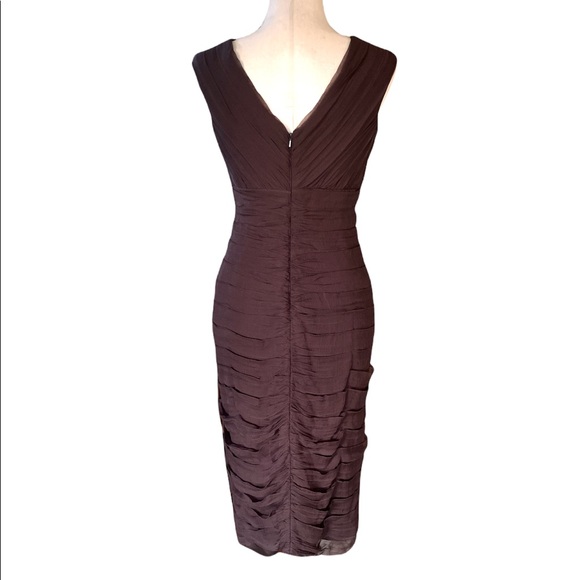 Tadashi Shoji Silk Chiffon Brown Ruched Vintage Sheath Slip Column Dress - 8 - Picture 6 of 15